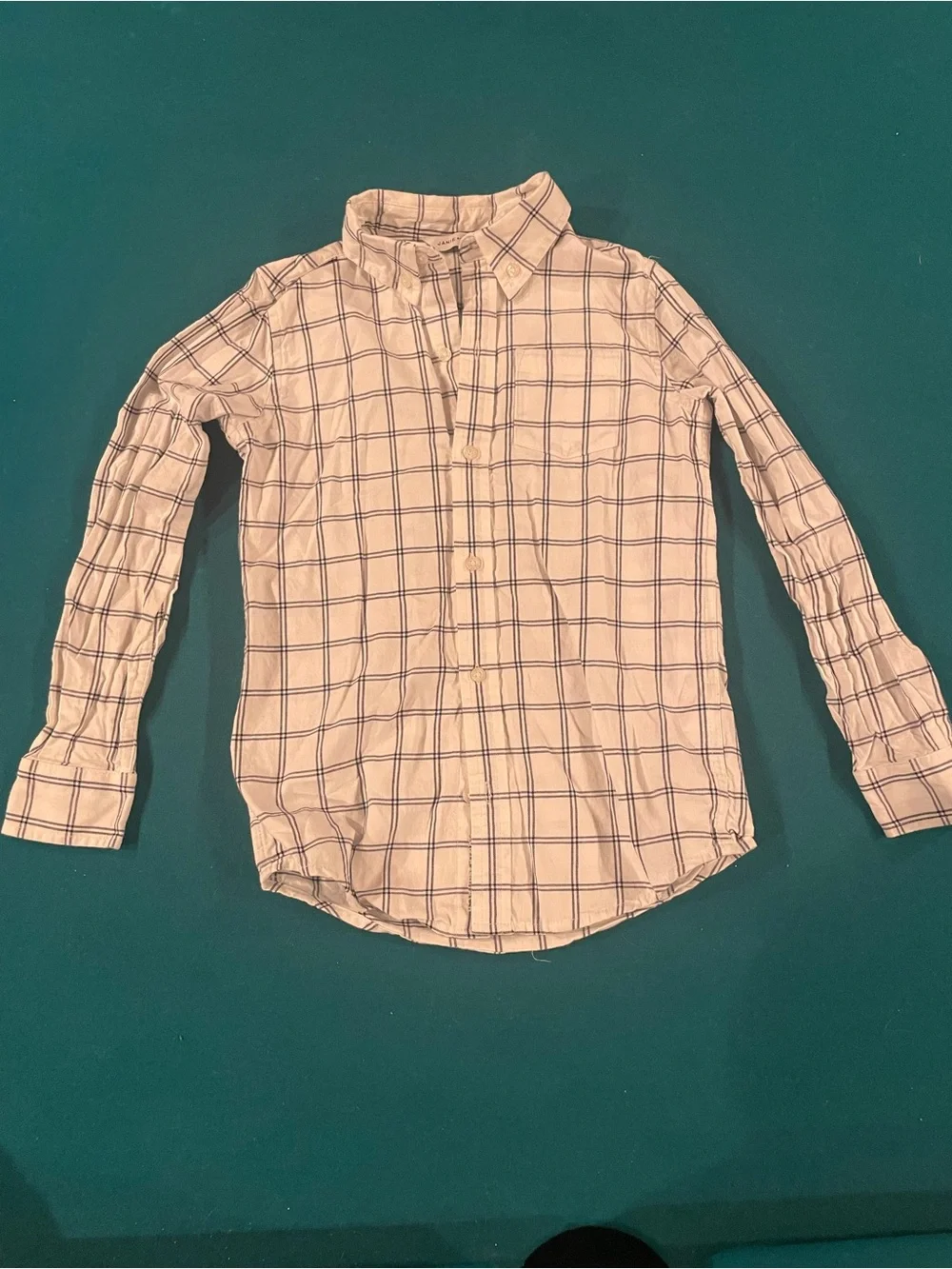 Janie and Jack White Button-Down Shirt with Blue Windowpane Plaid